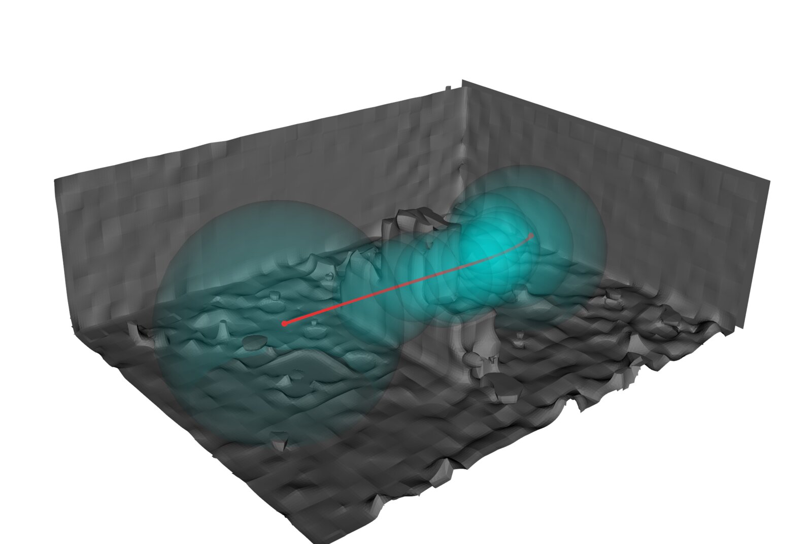 Mesh from the mapping run with bubble corridor and trajectory